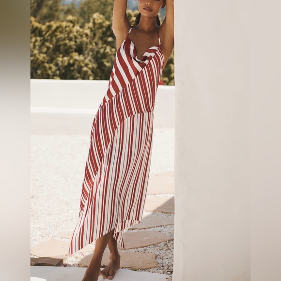 Anthropologie Sleeveless Asymmetrical Tie-Back Maxi Dress, Size M - Picture 3 of 10